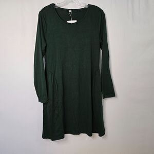 Charmyi T-Shirt Dress Women's Small Long Sleeve Short Round Neck Solid Green NWT